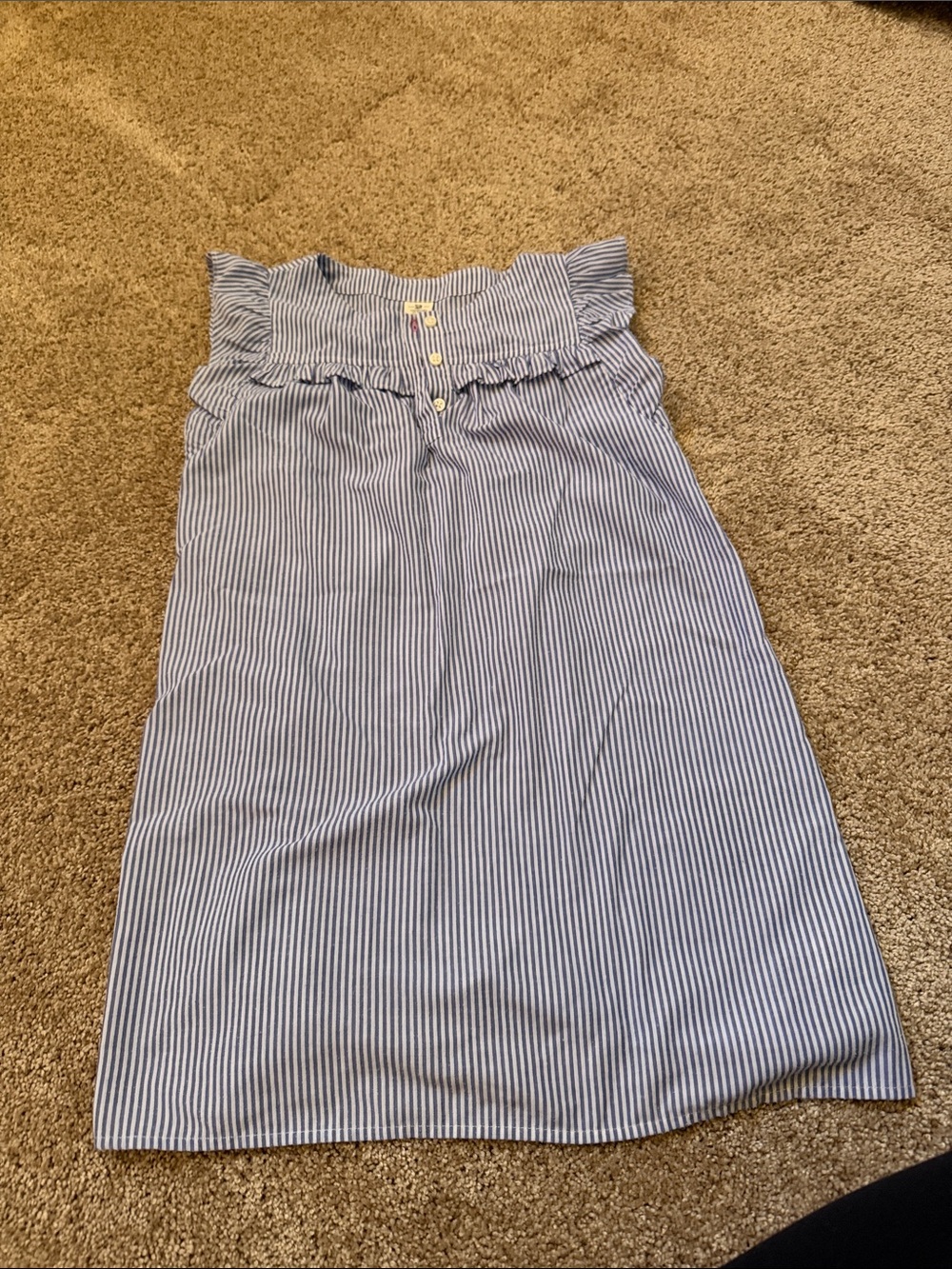 Striped Blue & White Ruffle-Waist Girls Night Gown